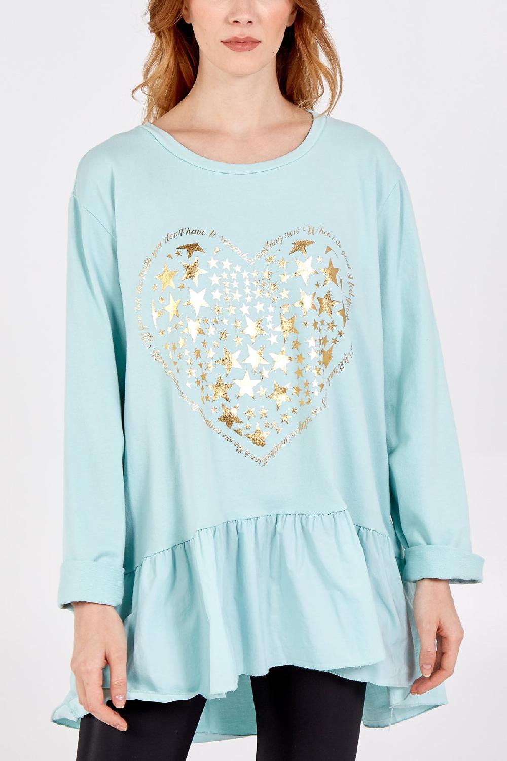 Qed London Gold Star Heart Top With Frill Trim
