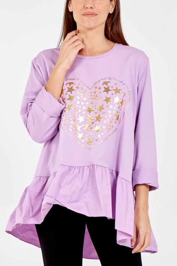 qed london Gold Star Heart Top With Frill Trim