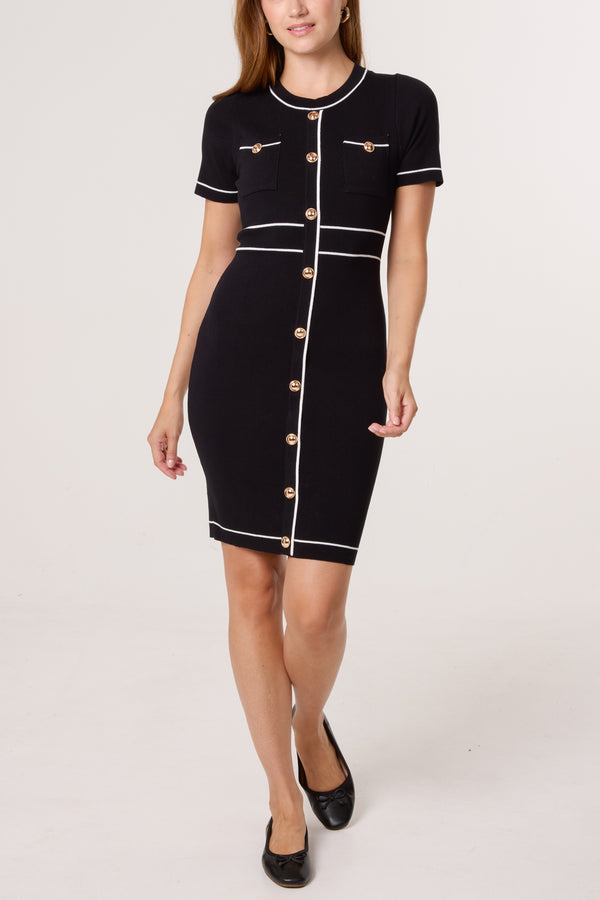 qed london Golden Button Contrast Knit Dress