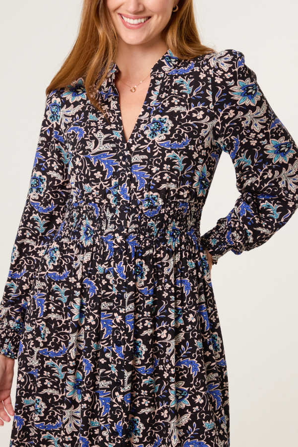Qed London Grandad Collar Paisley Shirt Dress