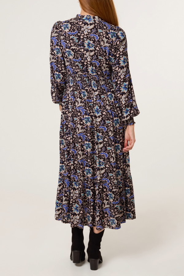 Qed London Grandad Collar Paisley Shirt Dress