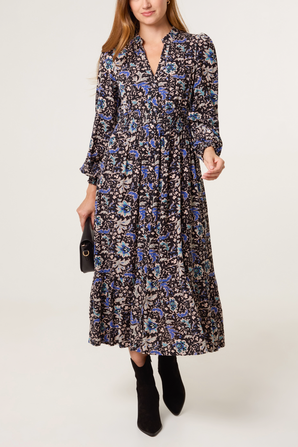 qed london Grandad Collar Paisley Shirt Dress