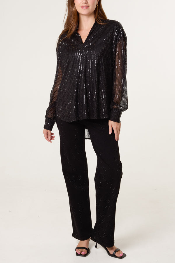Qed London Grandad Collar Sequin Shirt