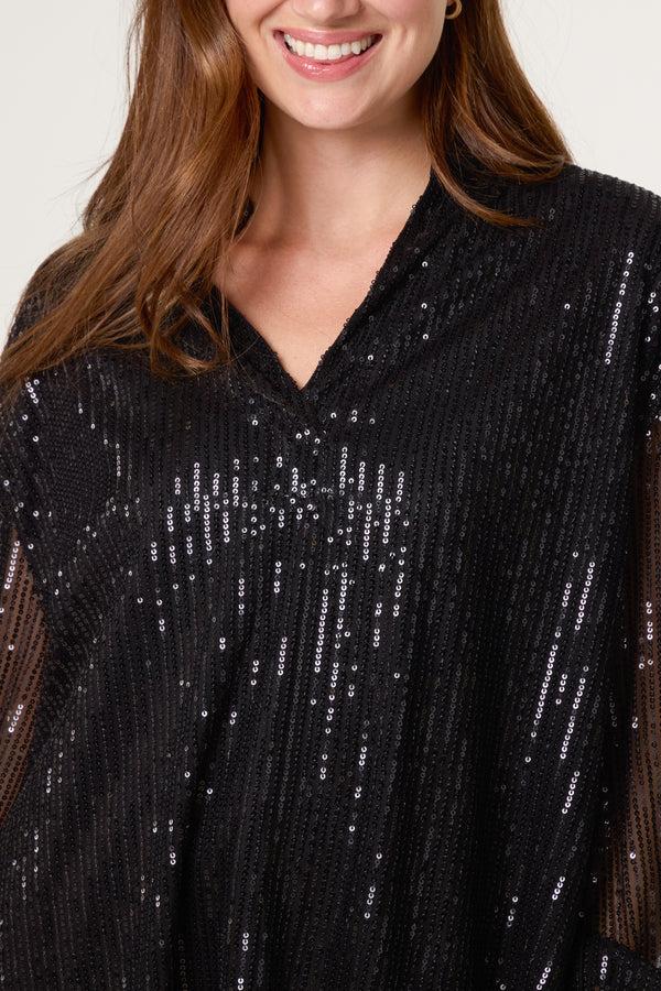 Qed London Grandad Collar Sequin Shirt