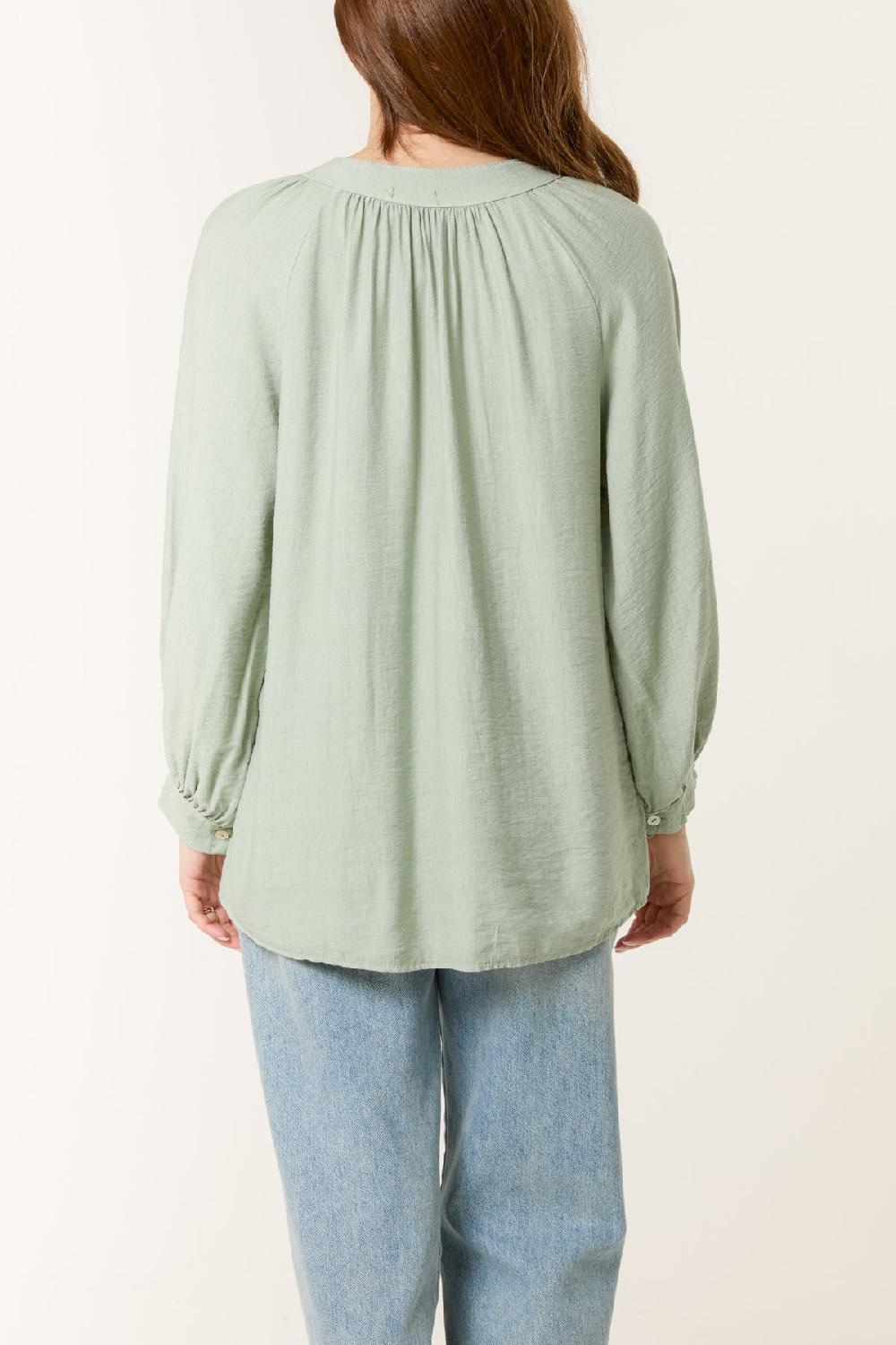 Qed London Grandad Collar Shell Button Blouse