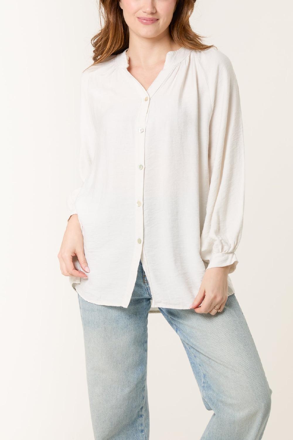 Qed London Grandad Collar Shell Button Blouse