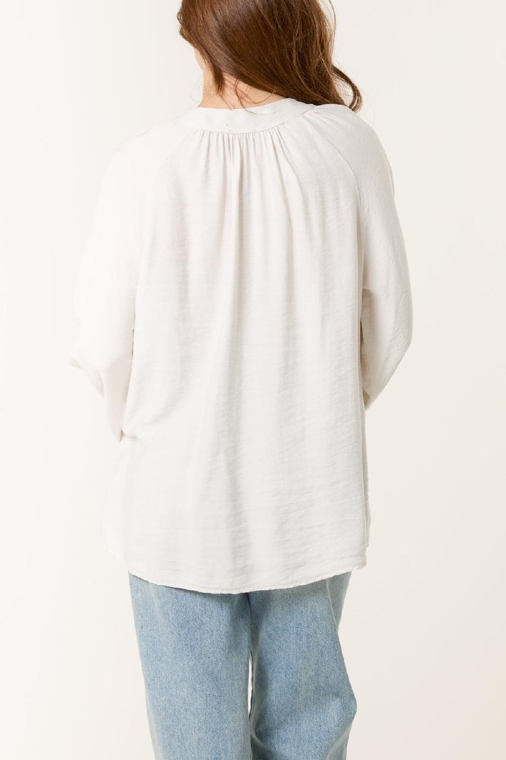 Qed London Grandad Collar Shell Button Blouse