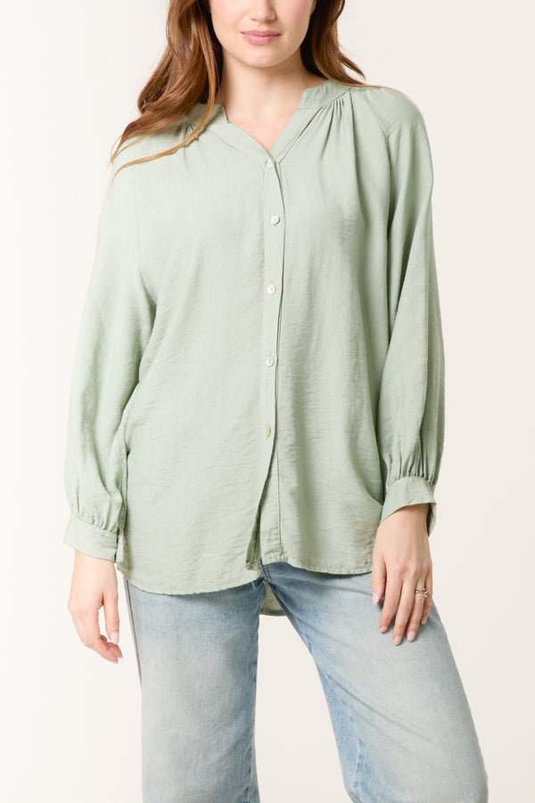 qed london Grandad Collar Shell Button Blouse