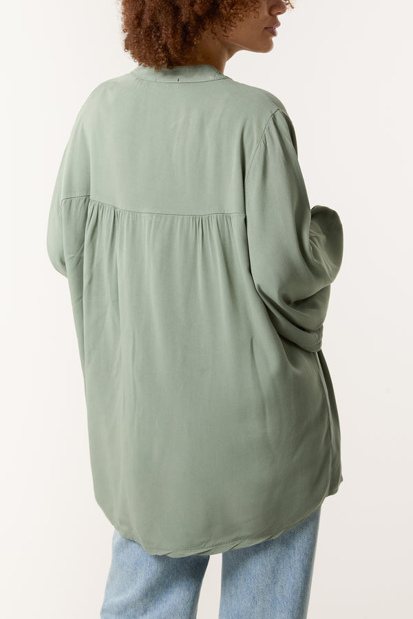 Qed London Grandad Collar Smock Blouse