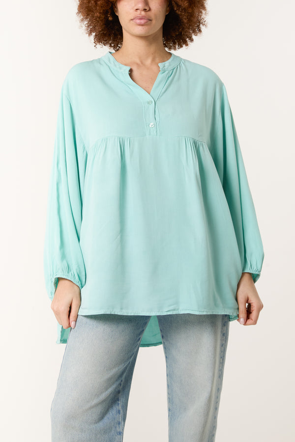 Qed London Grandad Collar Smock Blouse
