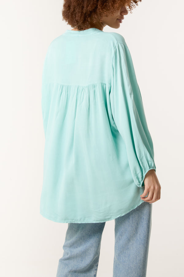 Qed London Grandad Collar Smock Blouse