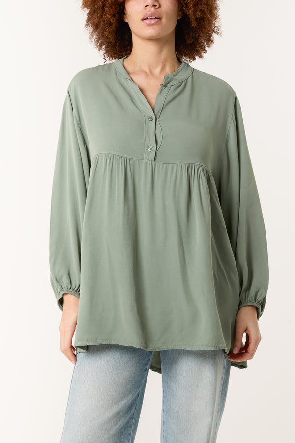 qed london Grandad Collar Smock Blouse