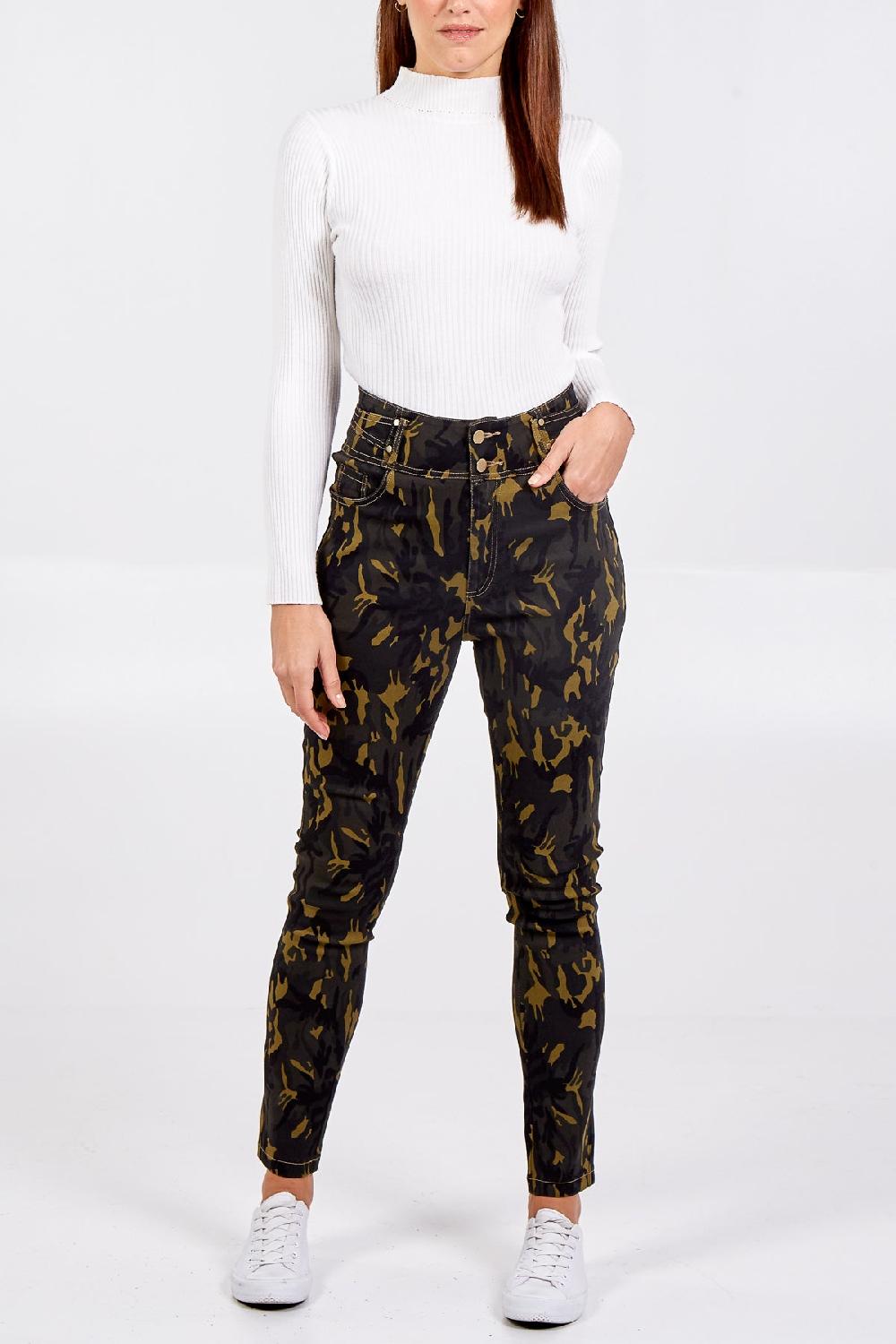 Qed London Green Camouflage Stretch Skinny Jean