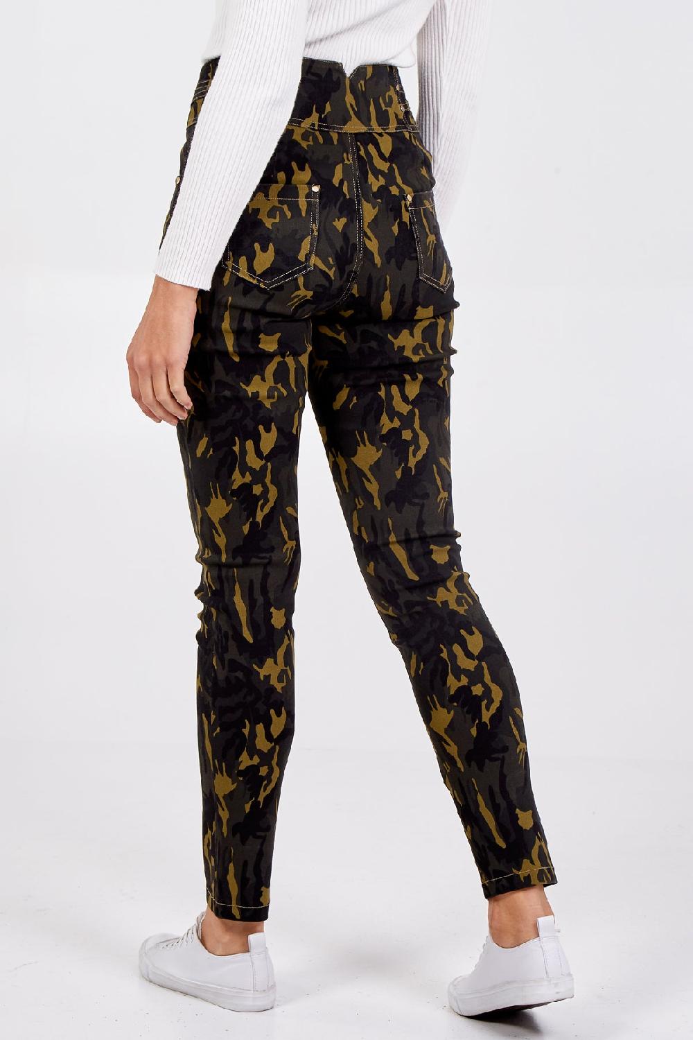 Qed London Green Camouflage Stretch Skinny Jean