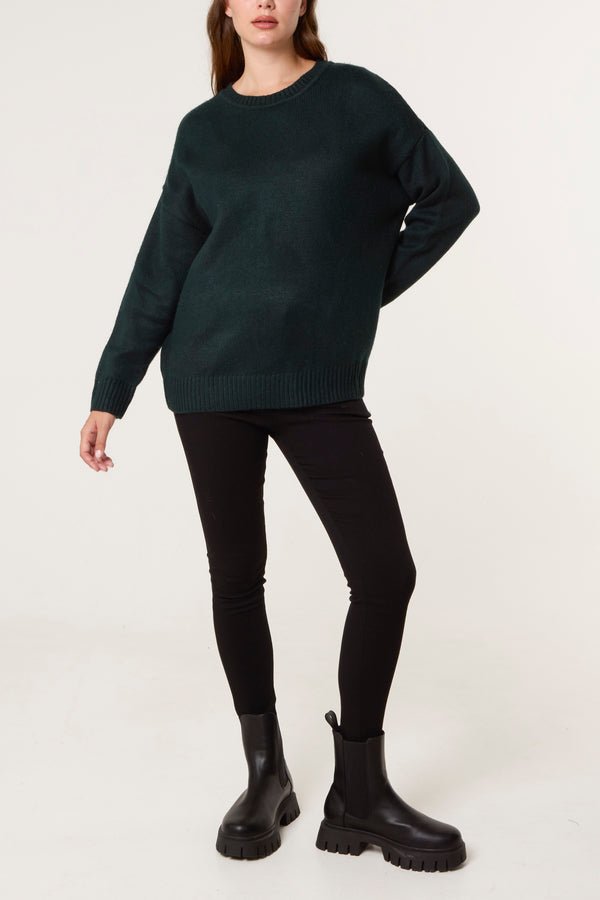 Qed London Green Ribbed Edge Round Neck Jumper