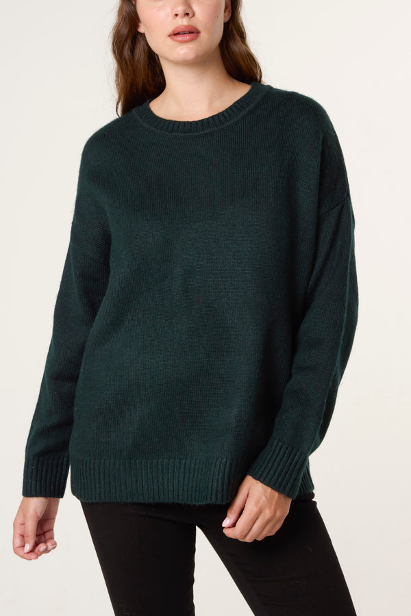 qed london Green Ribbed Edge Round Neck Jumper