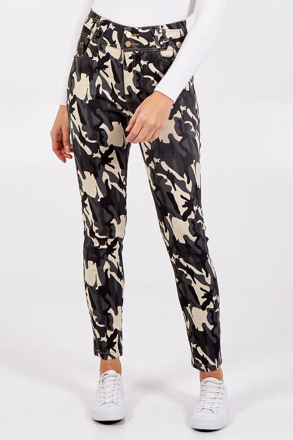 qed london Grey Camouflage Stretch Skinny Jean