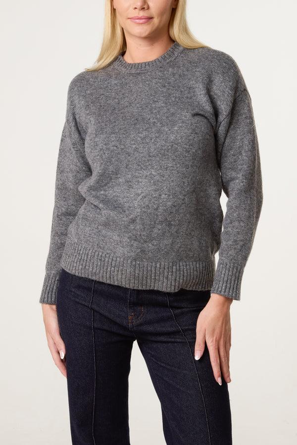 qed london Grey Ribbed Edge Round Neck Jumper