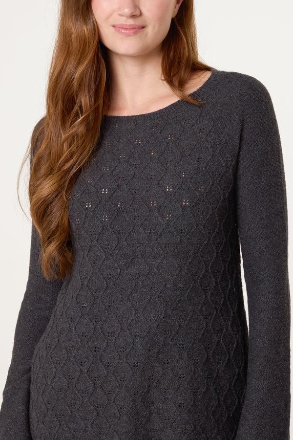 Qed London Grey Scallop Edge Patterned Jumper