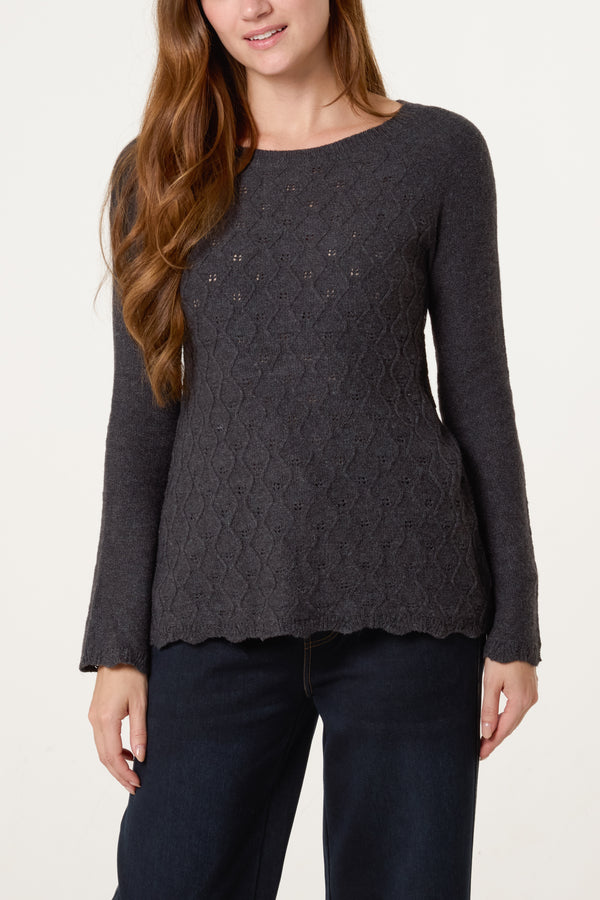 qed london Grey Scallop Edge Patterned Jumper