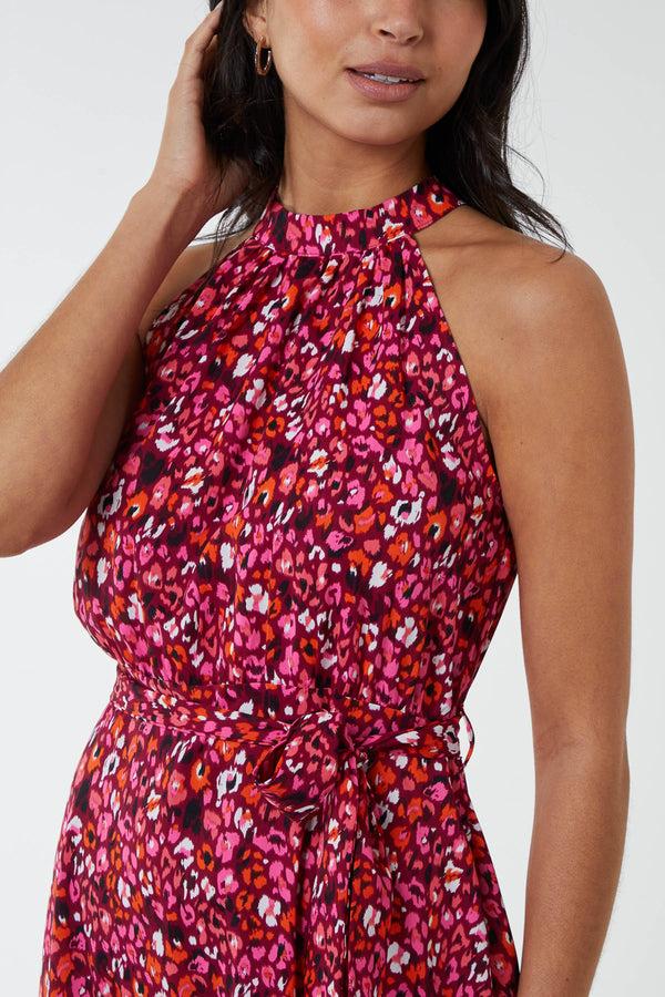 Qed London Halterneck Animal Print Maxi Dress