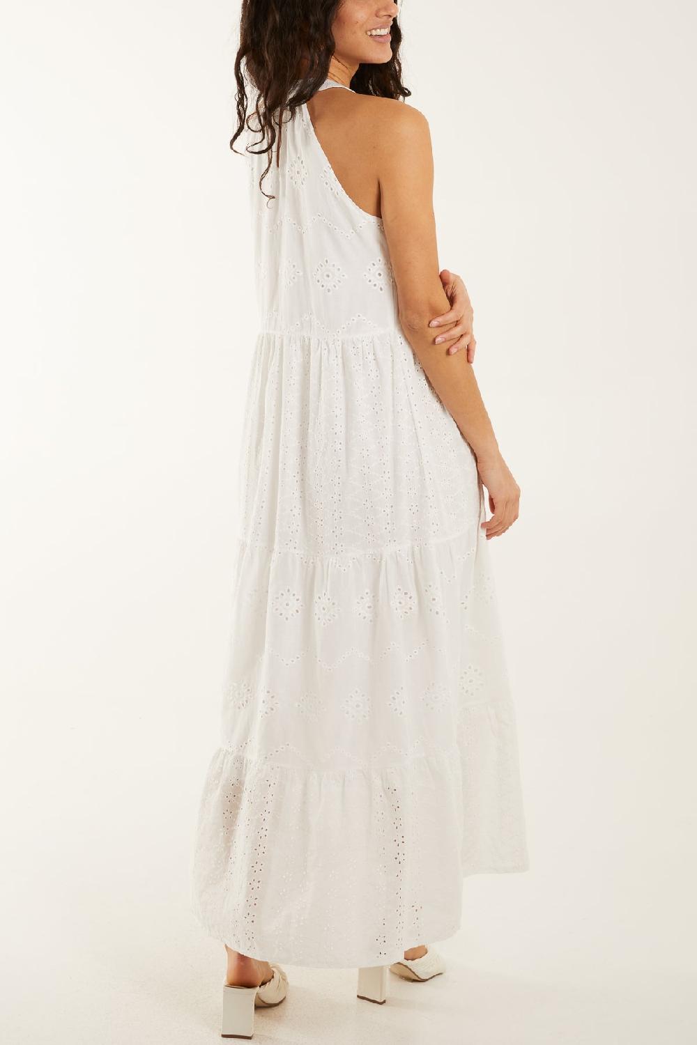 Qed London Halterneck Broderie Anglaise Maxi Dress