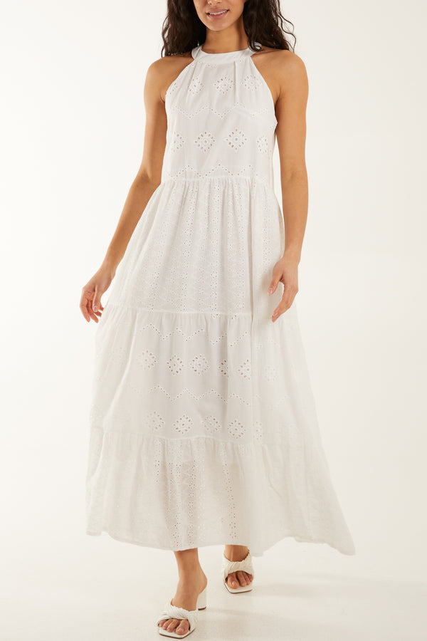 Qed London Halterneck Broderie Anglaise Maxi Dress