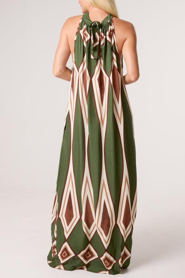 Qed London Halterneck Diamond Print Maxi Dress