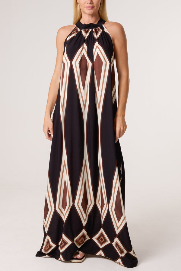 Qed London Halterneck Diamond Print Maxi Dress