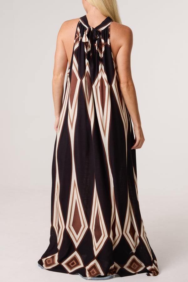 Qed London Halterneck Diamond Print Maxi Dress
