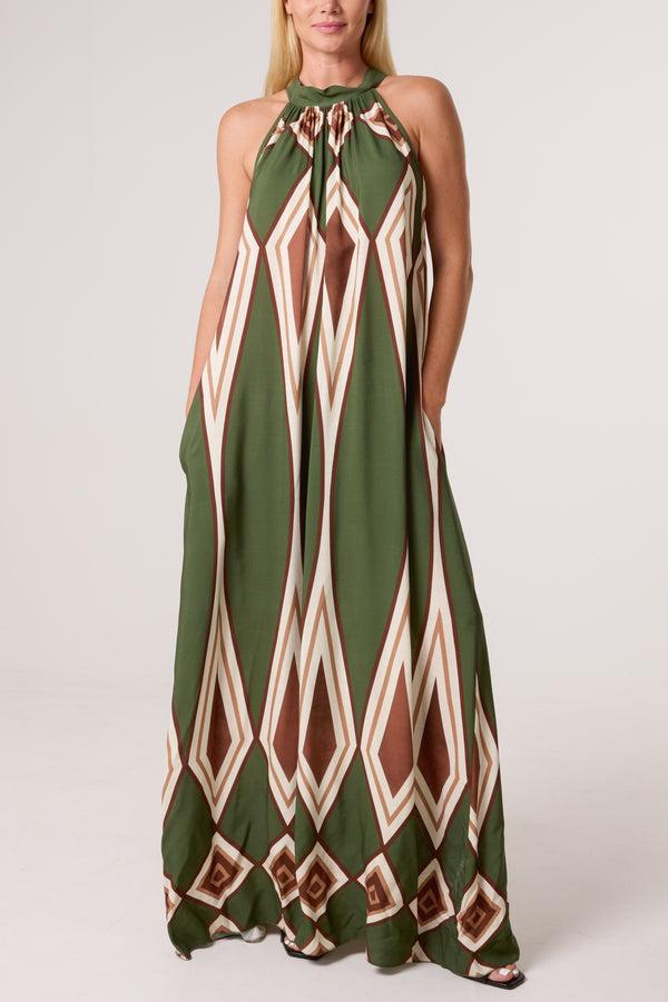 qed london Halterneck Diamond Print Maxi Dress