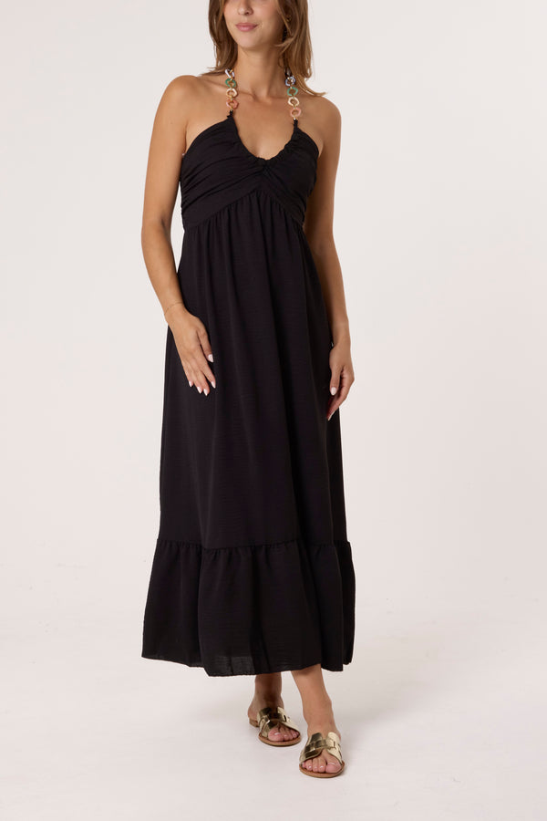 Qed London Halterneck Necklace Detail Dress