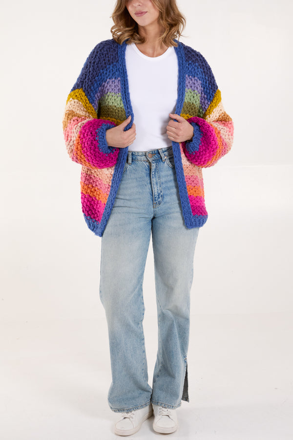 Qed London Hand Knitted Colourful Striped Cardigan