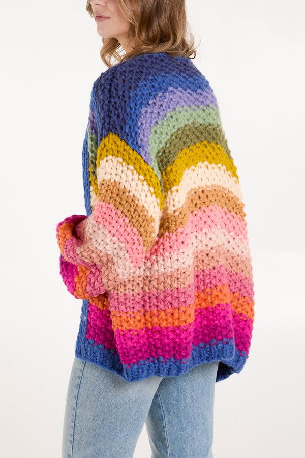 Qed London Hand Knitted Colourful Striped Cardigan