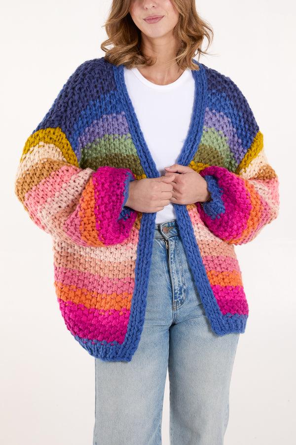 qed london Hand Knitted Colourful Striped Cardigan
