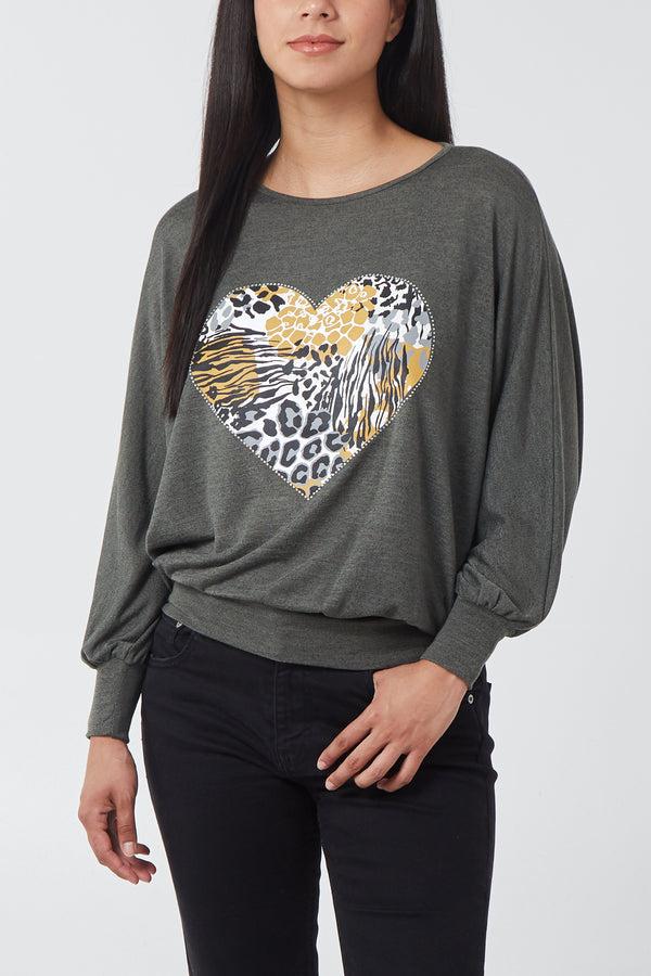 qed london Heart Animal Batwing Top