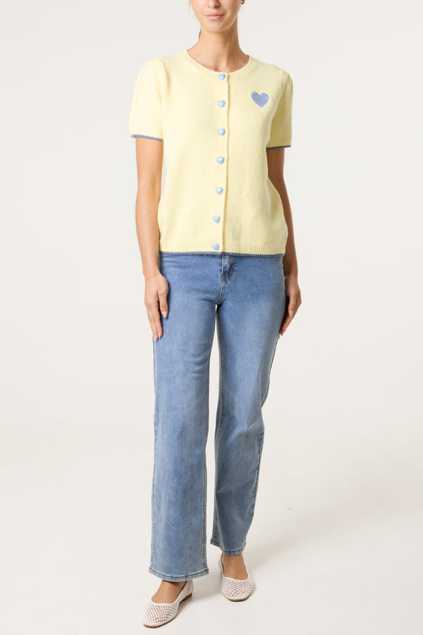 Qed London Heart Design & Button Knit Cardigan