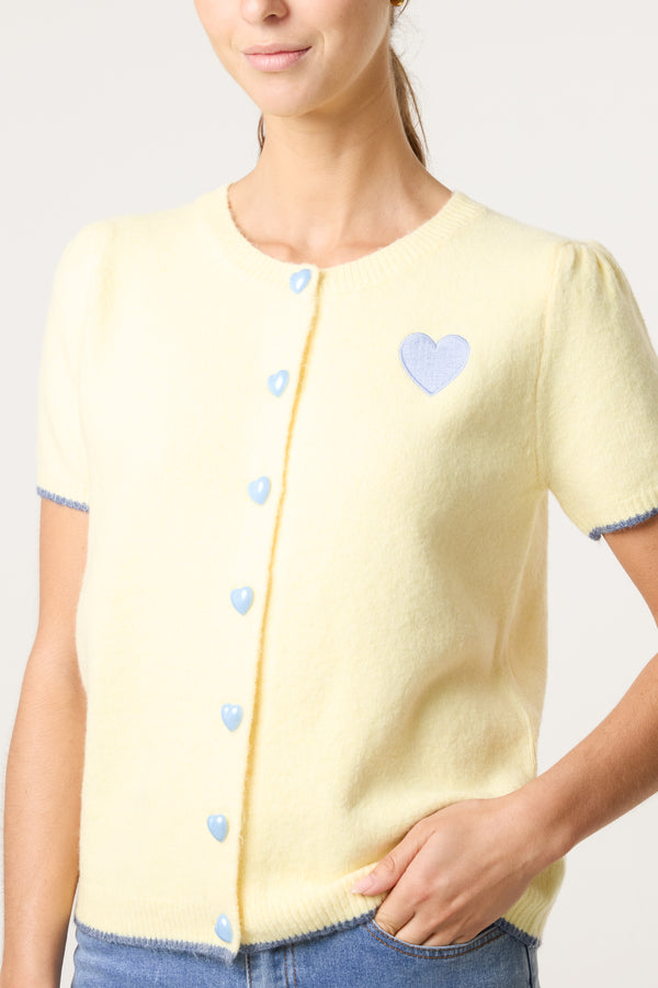 Qed London Heart Design & Button Knit Cardigan