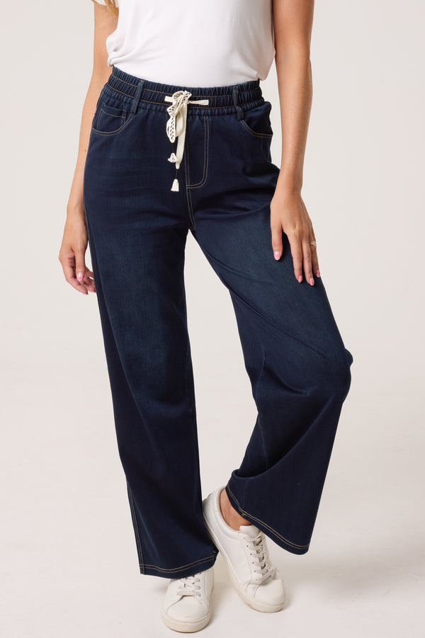 Qed London Heart Elastic String Wide Leg Jeans