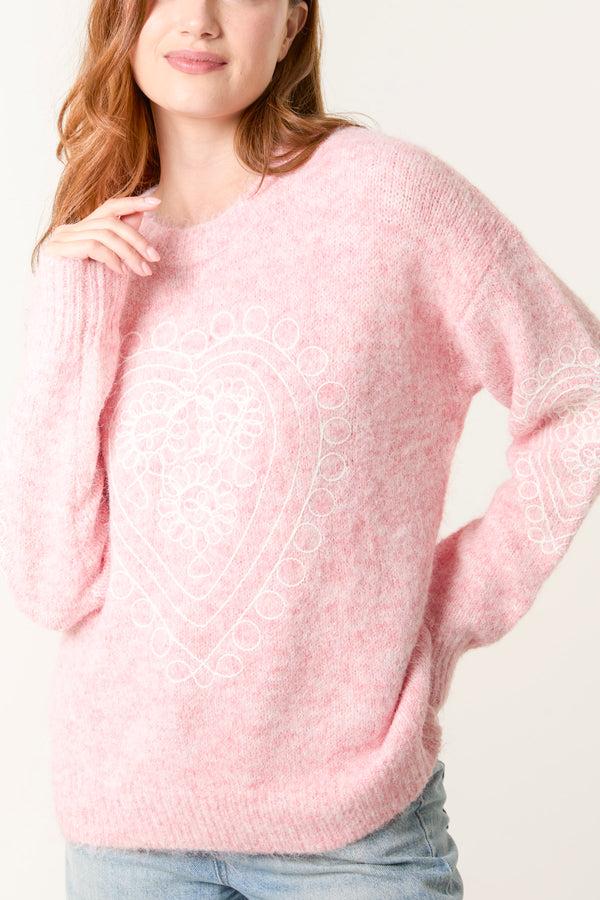 Qed London Heart Embroidered Knit Jumper