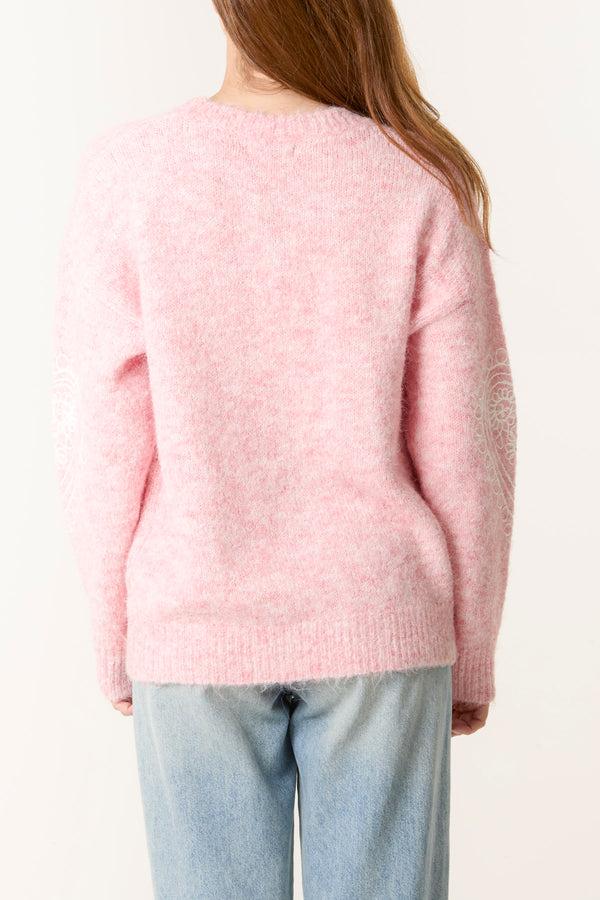 Qed London Heart Embroidered Knit Jumper