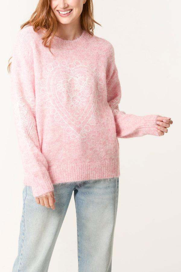 qed london Heart Embroidered Knit Jumper