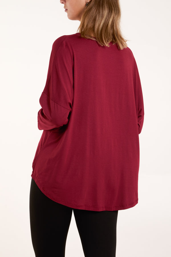 Qed London High Low Curved Hem Long Sleeve Top