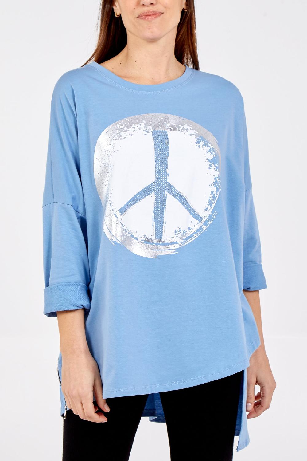 Qed London High Low Peace Sign Top