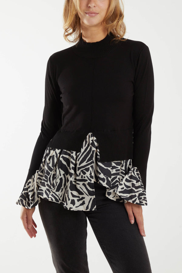 qed london High Neck 2 In 1 Printed Jumper