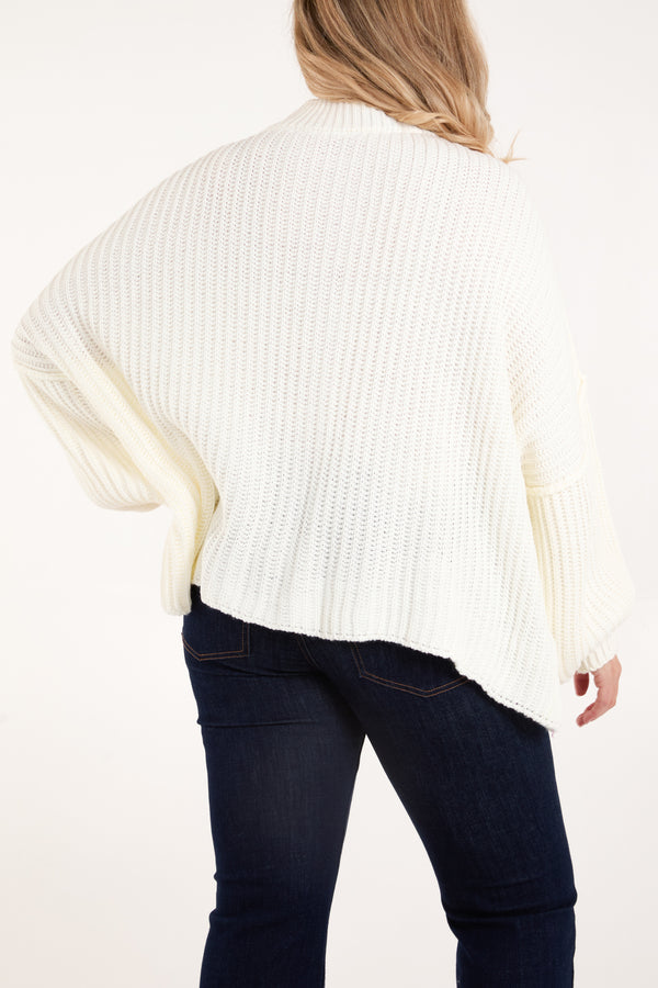 Qed London High Neck Balloon Sleeve Cardigan