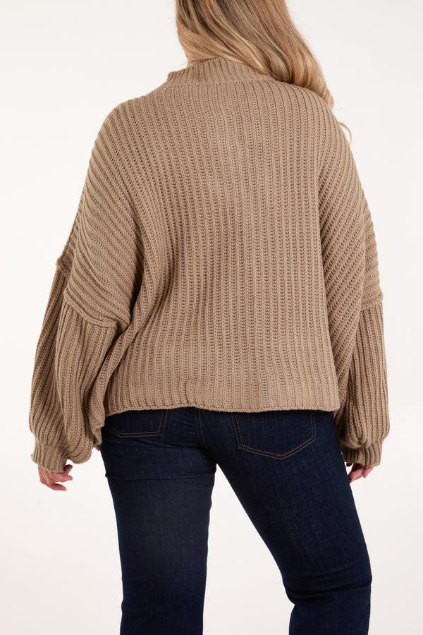 Qed London High Neck Balloon Sleeve Cardigan