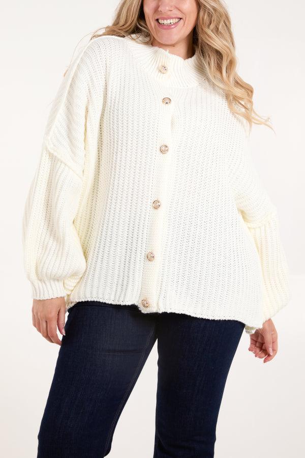 qed london High Neck Balloon Sleeve Cardigan