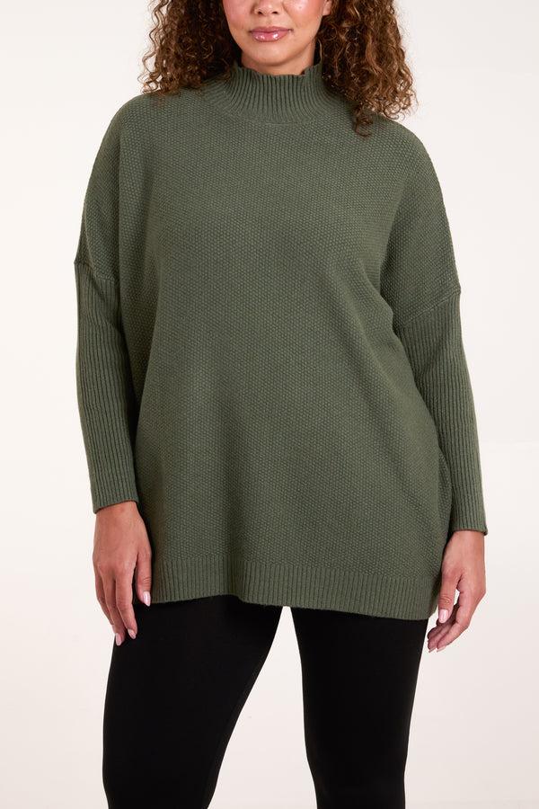 Qed London High Neck Batwing Texture Jumper