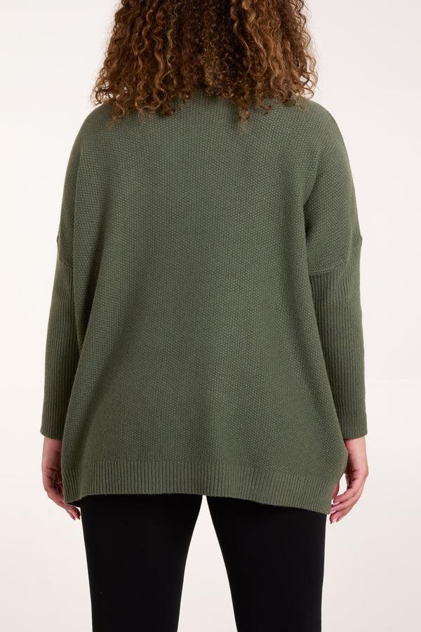 Qed London High Neck Batwing Texture Jumper